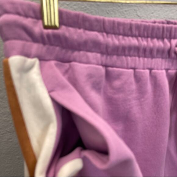 L*Space Home Stretch Colorblock Stripe Jogger Sweatpants Mauve Tan White - Picture 5 of 10